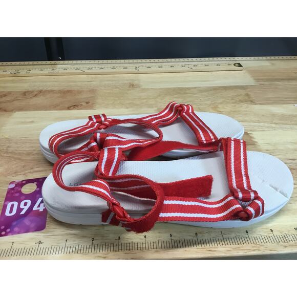 London Fog Collection Shore Club Sandals Women's Red Round Toe Strappy Wedge - Picture 2 of 6